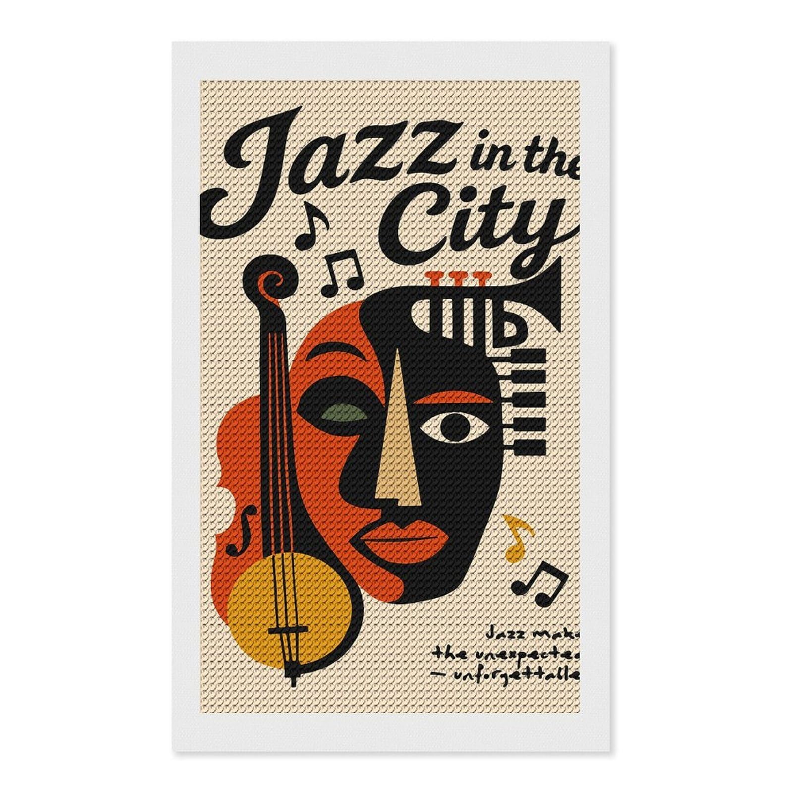 Junmoney Jazz in The City Diamond Painting Set 12"x20", Stress Relief Craft, Easy to Enjoy, Vintage Style Decor, Festive Craft Gift