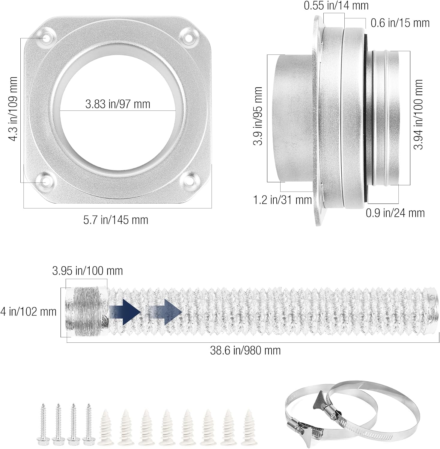 Magnetic Dryer Vent Coupling Connector Kit for Tight Spaces -DV180 | Airtight Seal, 3.2FT Hose, Strong Magnetic, Quick Connection, Easy to Clean