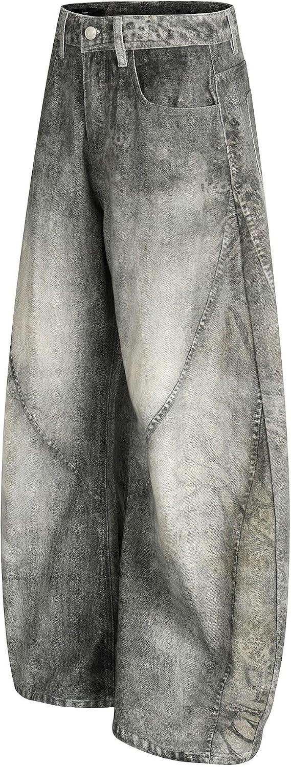 Baggy Wide Leg Jeans Men's Vintage Denim Pants Streetwear Casual Trousers