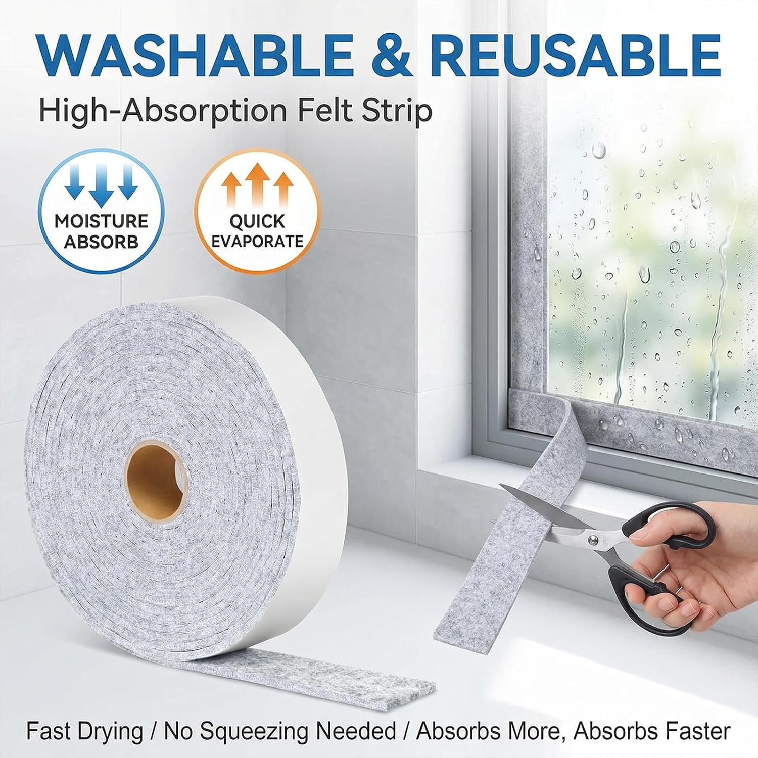 Grey Felt Strip, Self-Adhesive, 6 m x 2 cm x 0.4 cm, Felt Glider Roll Made of High-Quality Fibre Felt, Condensation Absorber Window, Furniture Felt, Chair & Furniture Protection, Non-Slip & Water