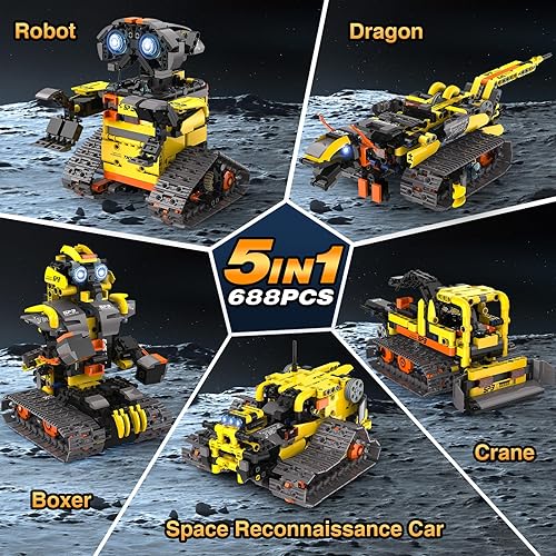 Miniatura 3 de Kit de construcción de robot 5 en 1 para niños de 8 a 13 años, 688 piezas de juguetes de construcción de automóviles de dinosaurio controlado por