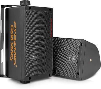Pyramid 300 Watt 3-Way Mini Box Speaker System Pair, Wall Mountable Indoor/Outdoor Surround Sound Speakers with 3.25" Woofer, 2" Midrange, 1" Tweeter, ABS Sealed Enclosure, Mounting Kit Included