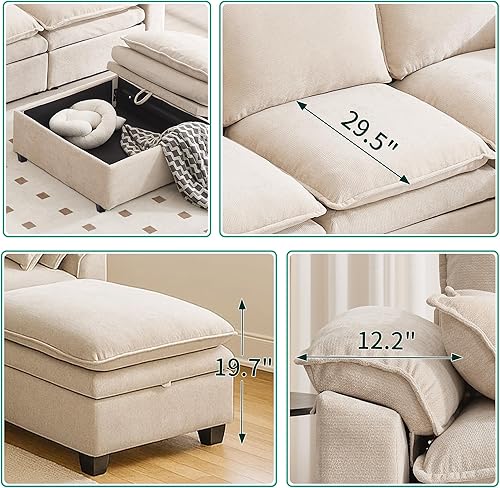 Miniatura 5 de Juego de sofá modular grande en forma de U, sofá de nube de gran tamaño de 678 plazas para sala de estar, sofás grandes y cómodos de tela de