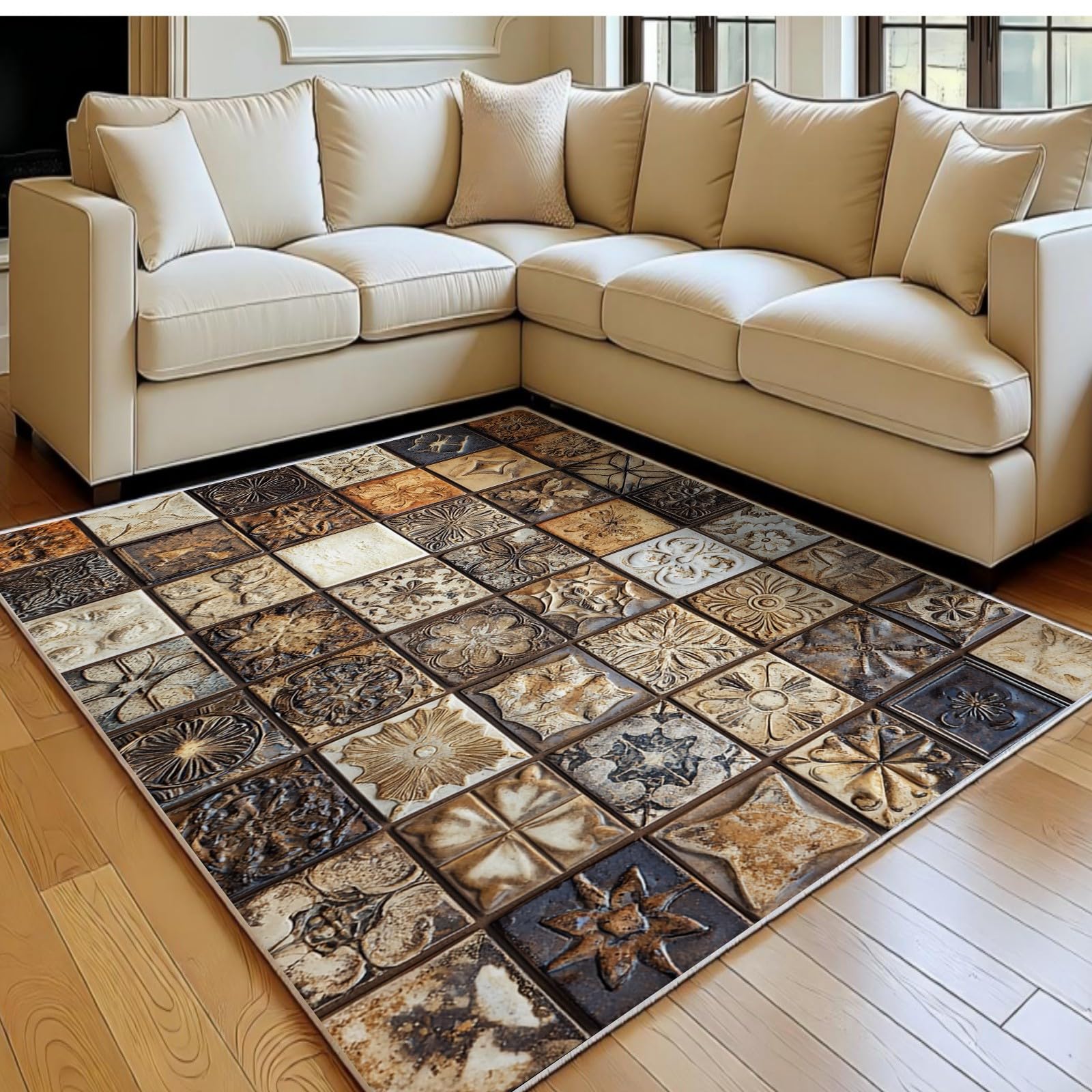 Tapis antidérapant lavable pour salon 80x120 cm marron rétro doux