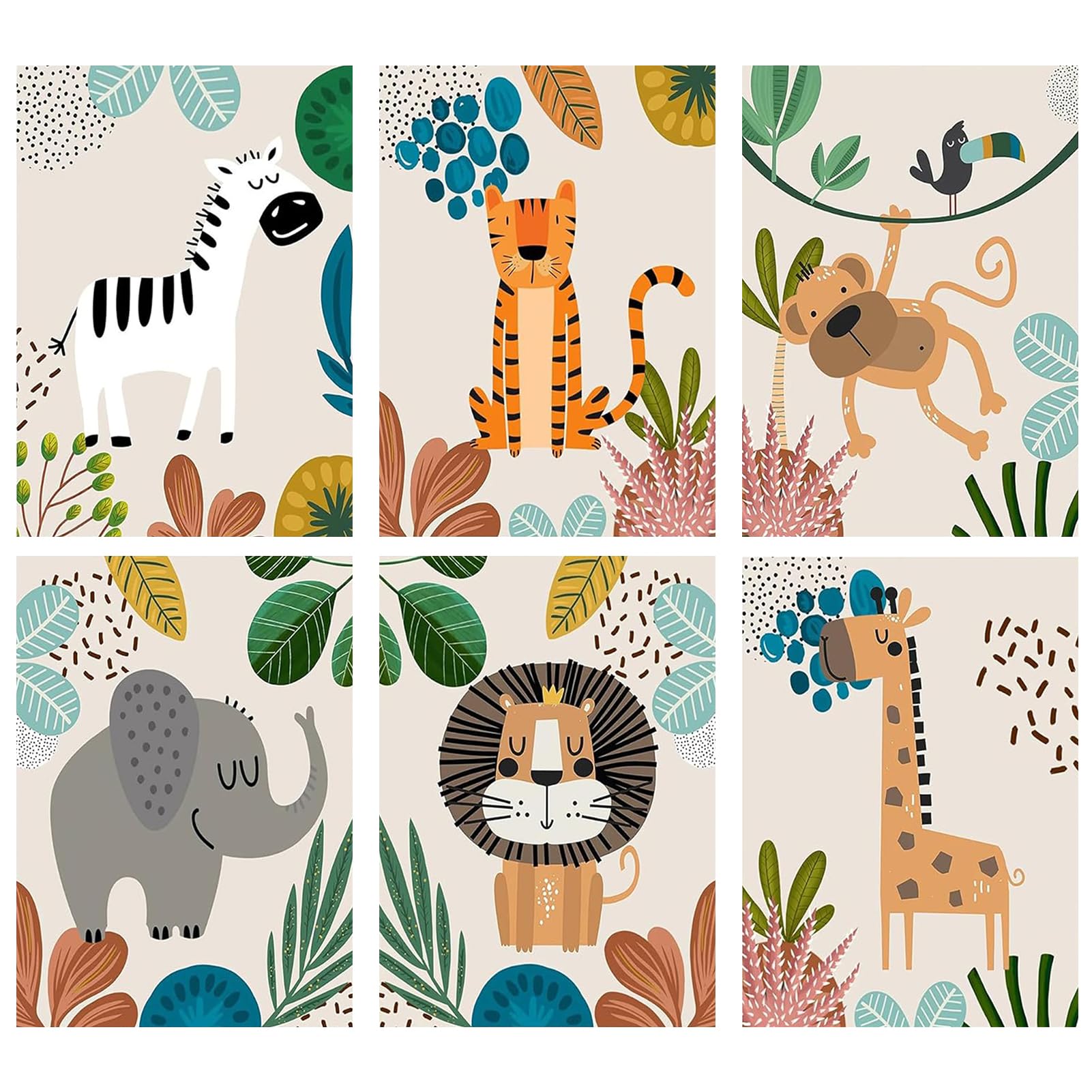 JATOK 6 Pack Paint by Numbers Kits for Adults, Animals Painting Kits for Beginners On Colored Canvas, Easy DIY Acrylic Painting for Home Wall Decor & Gift, 8x12in/20x30cm (No Frame)