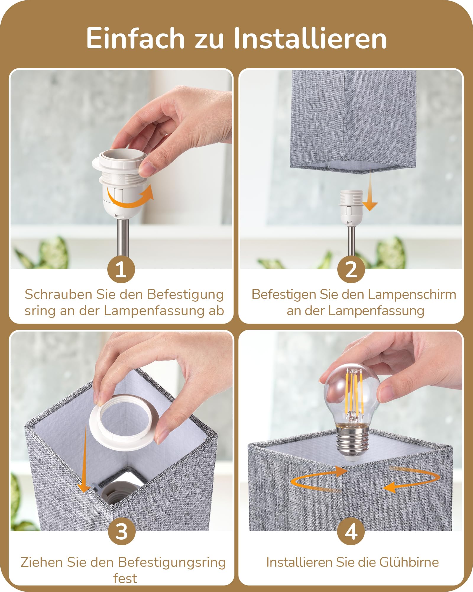 EDISHINE 2er Set Nachttischlampe, Touch-Dimmer, 2 USB Anschlüsse, Grau | inkl. 2700K LED Leuchtmittel, mit Ladefunktion, 5 V / 2,1 A, für Schlafzimmer, Wohnzimmer, Fensterbank, 28 cm