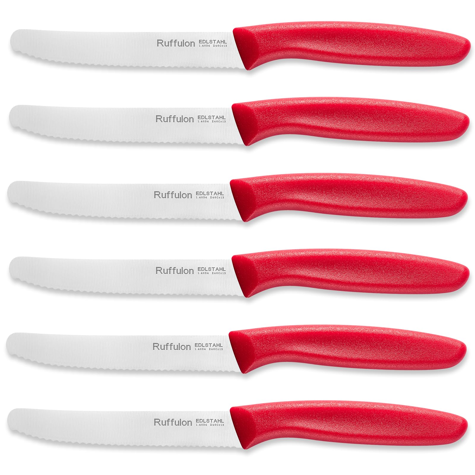 Ruffulon Tomato Knife Set of 6,Serrated Kitchen Knives,Sharp Blade Classic Utility Knife,Stainless Steel Wavy Edge Tomato Knives&Table Knives,Muticolor Plastic Handle Dinner Knifes,Dishwasher Safe. — image 1
