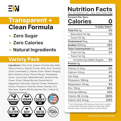 Miniatura 3 de Engineered Nutrition Paquetes de electrolitos en polvo sin azúcar, paquete variado, paquetes de hidratación keto con magnesio, potasio y sodio, cero