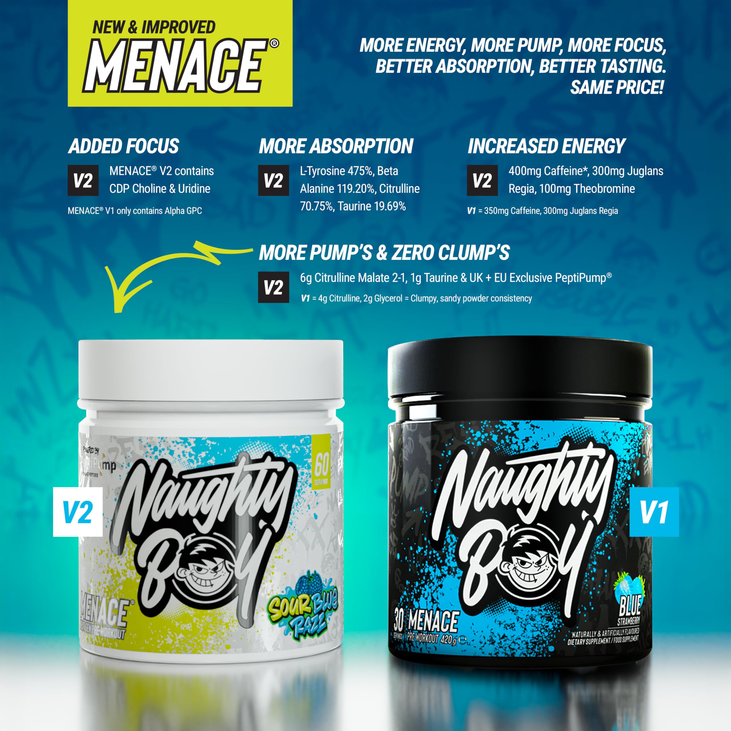 Naughty Boy Menace V2 (60 Servings) Énergie - Pré-entraînement - Booster de pré-entraînement