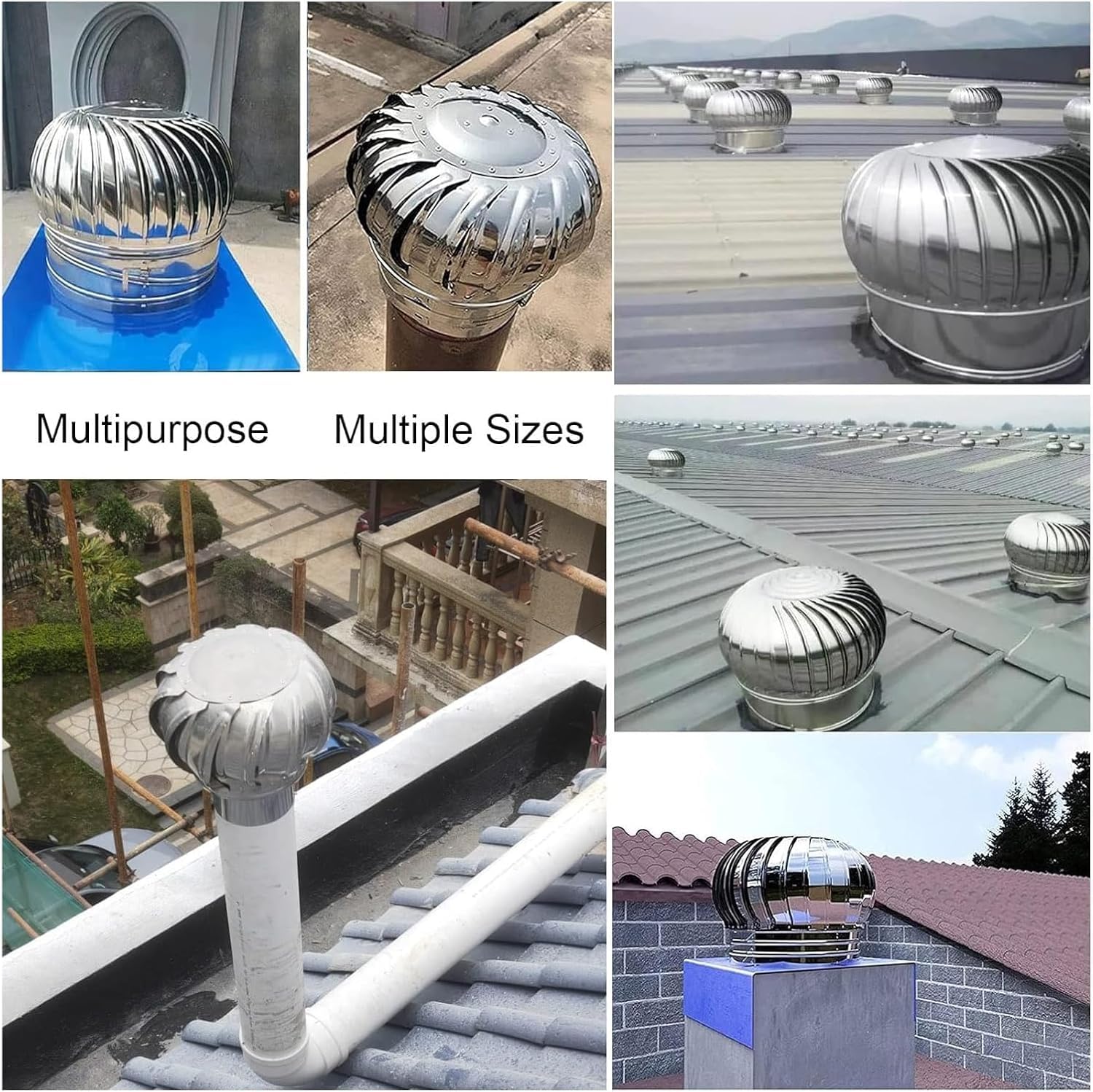 Ventilatore a turbina da tetto, in acciaio inossidabile 304, tappo di scarico rotante, per tutte le stagioni, base da 10,9 cm, impermeabile