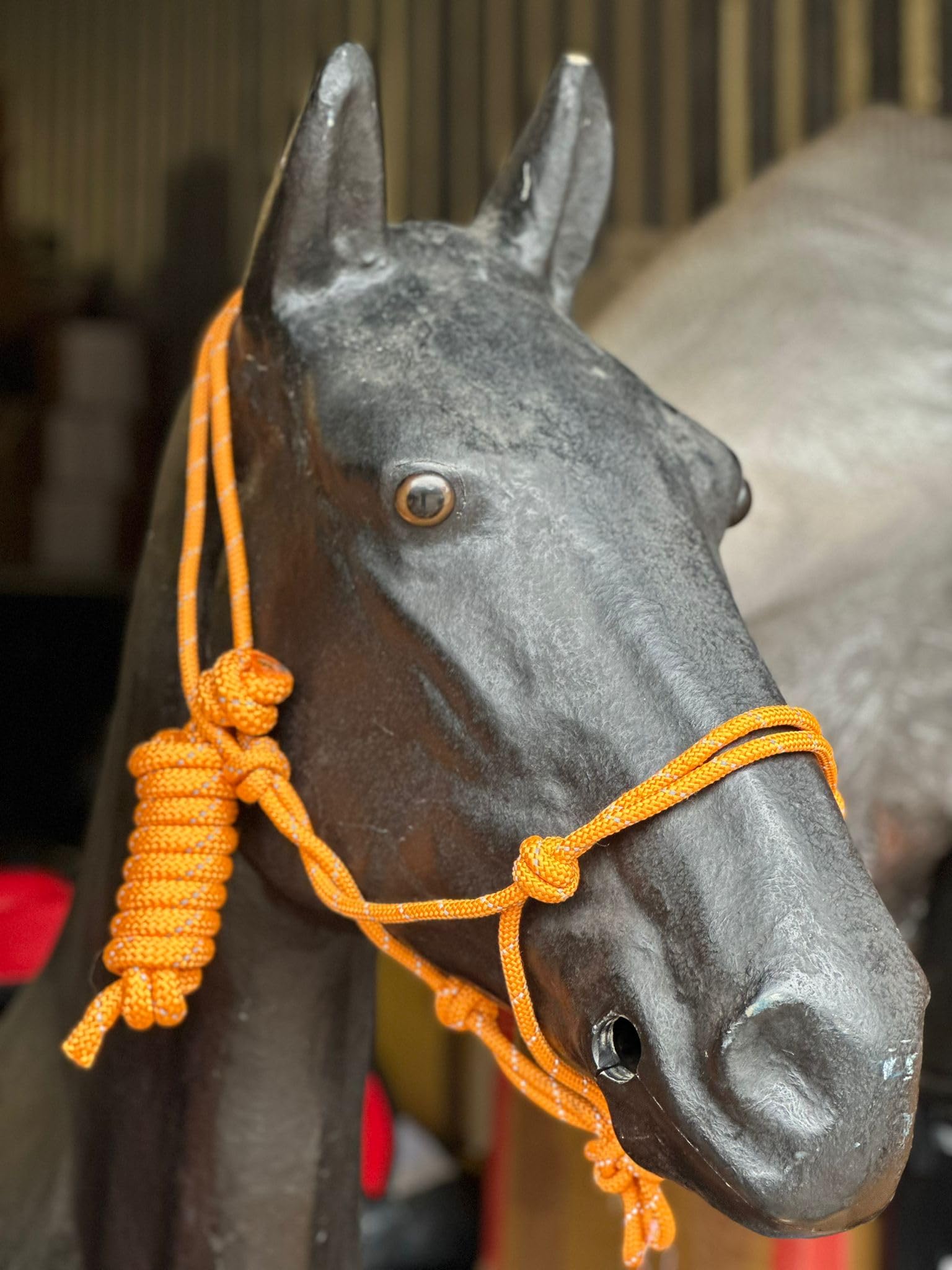 Reflective Rope Headcollar with Lead Rope Fully Adjustable (Orange, Cob)