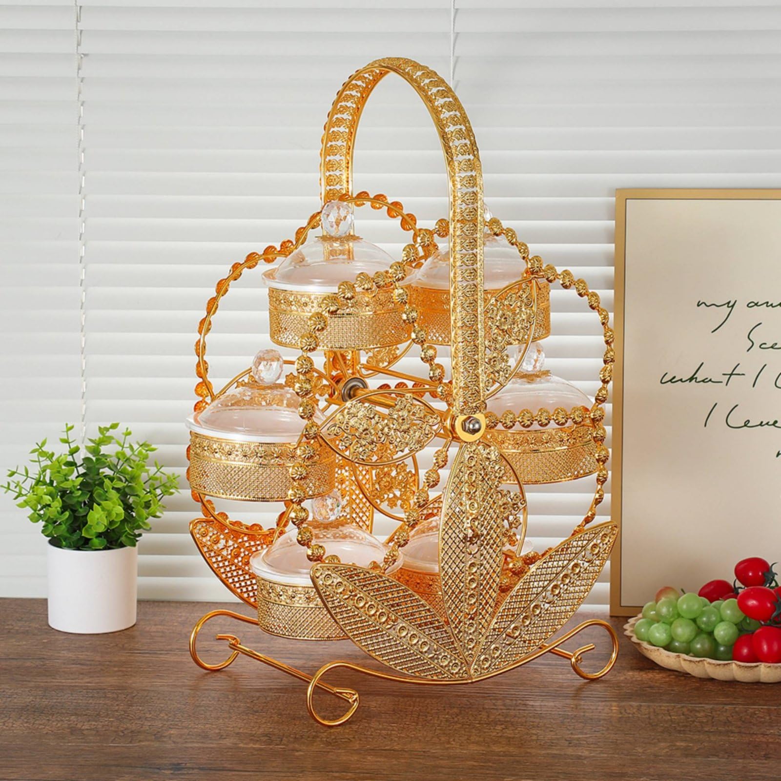 Colcolo Vassoio per Snack in Acrilico Vassoio Vassoio Centrotavola Piatto per Dolci con Finiture Dorate Stile Retrò in Acrilico E Ferro Adatto per Salotto Tè Pomeridiano Decorazione Tavola Feste