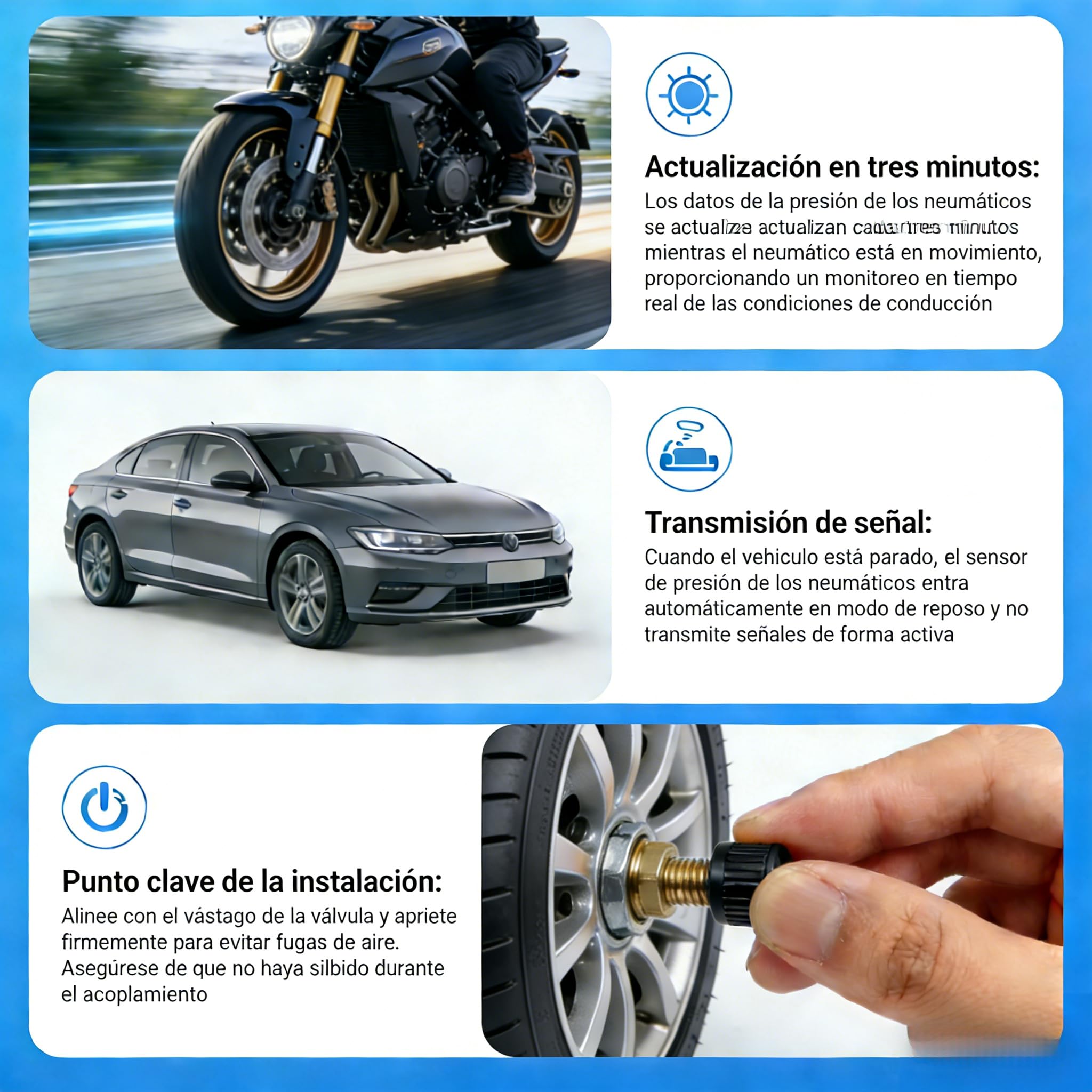 Sistema de control de presión de neumáticos Moman TPMS 4 sensores para motocicleta con aplicación, monitor de presión y temperatura de neumáticos con función de alarma, solo compatible con iOS & Andro