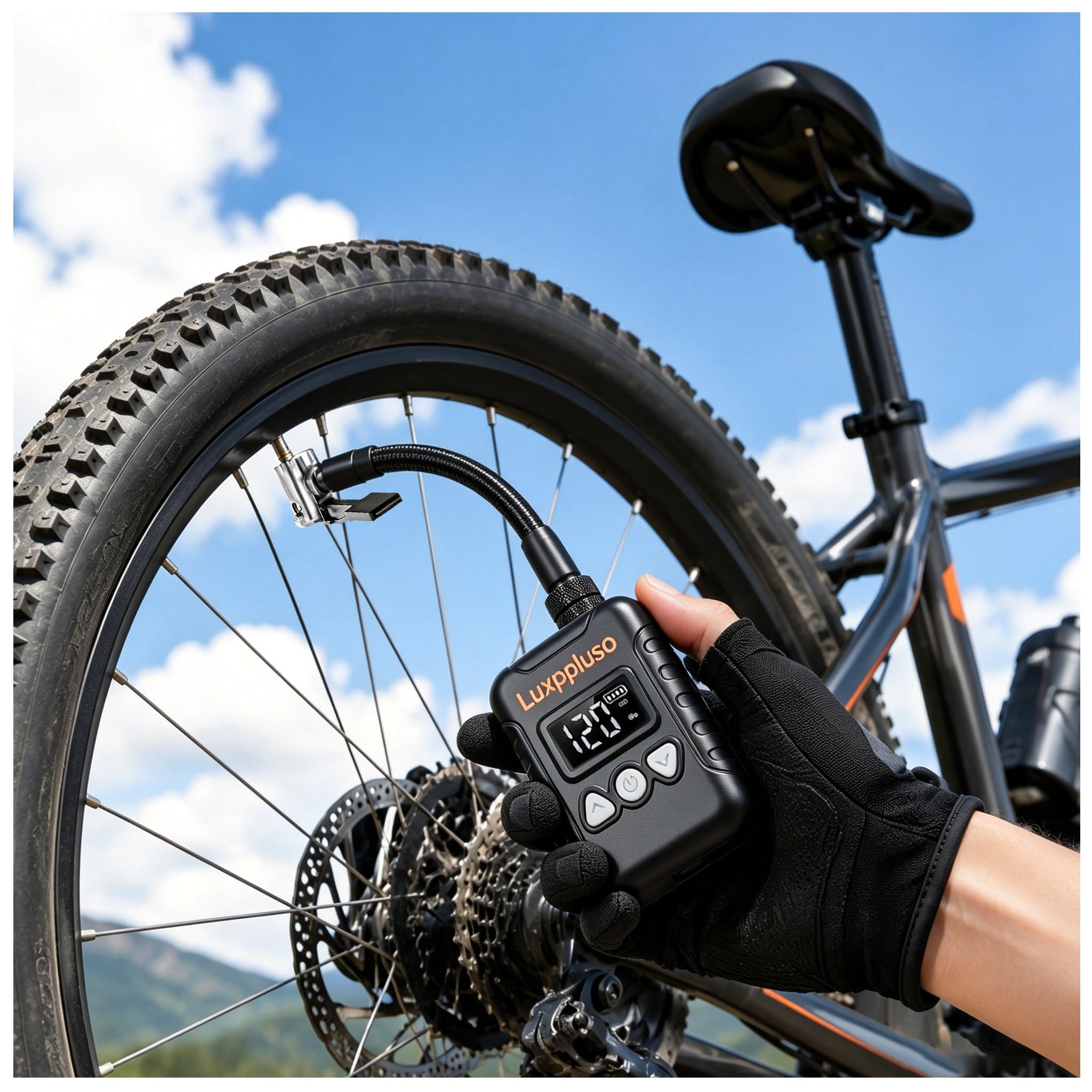 Mini pompe à vélo, pompe à vélo 150 PSI avec jauge avec protection contre la surchauffe, pompe à air électrique avec valve Presta et Schrader pour tous les types de vélos, pneus de vélo électriques et