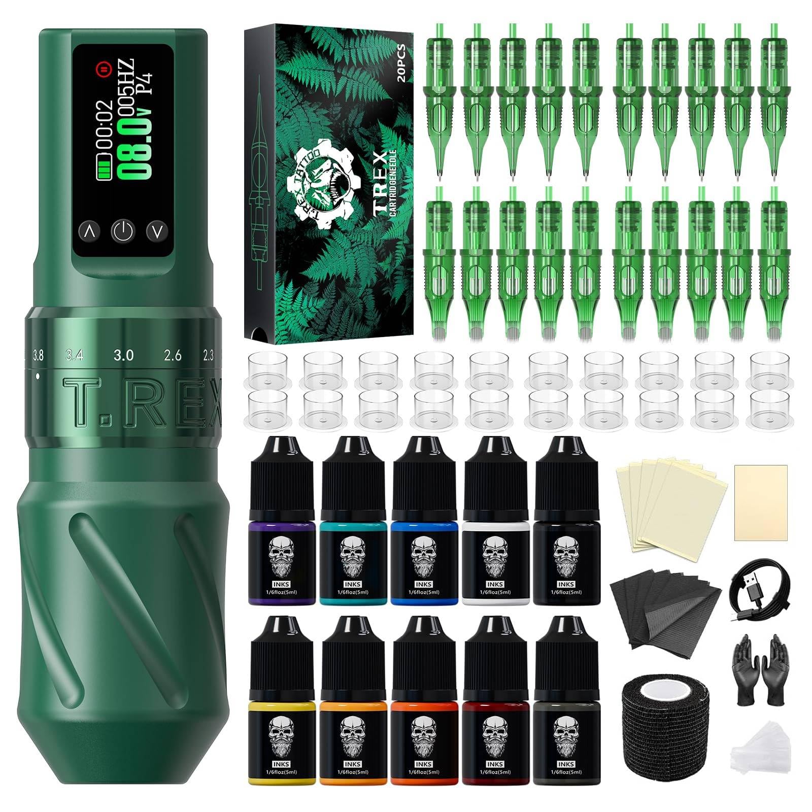 Tattoo Gun Kit for Beginners, Tattoo Kit Wireless, 7 Adjustable Stroke Pen Tattoo Machine, Rotary Tattoo Machine Kit, Tattoo Starter Kit with Mixed Cartridge Needle, 1600mAh Led Display Power