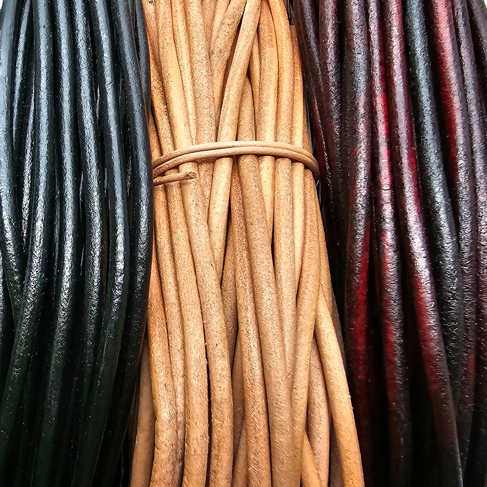 Cordino rotondo in cuoio, 6 mm-, nero, 20 m