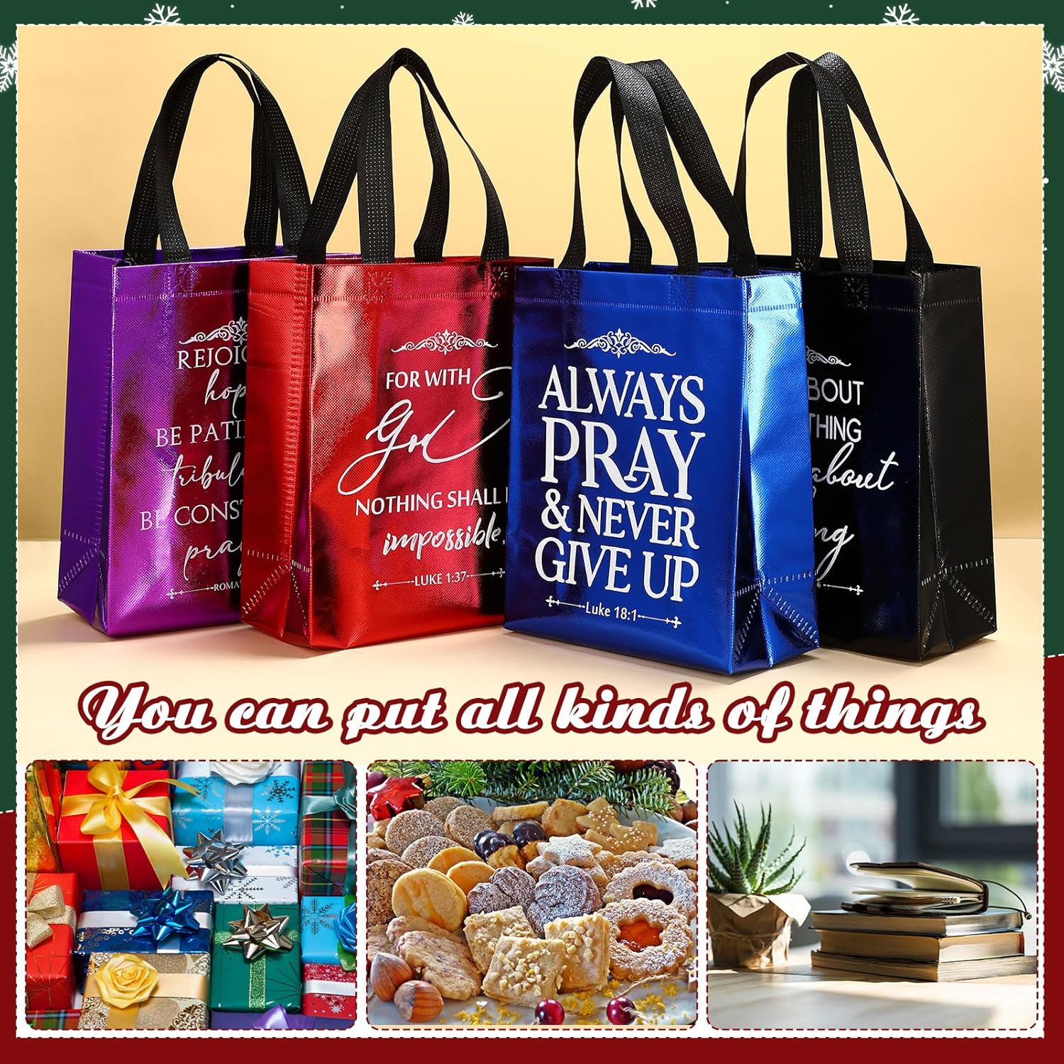 Aliceset 40 Pcs Christian Gift Bags Bulk with Handle Medium Size Bible Verse Religious Gift Bags Reusable Non Woven Church Welcome Totes for Baptism Galentines Birthday Party Favors (Bright Colors) - Image 7