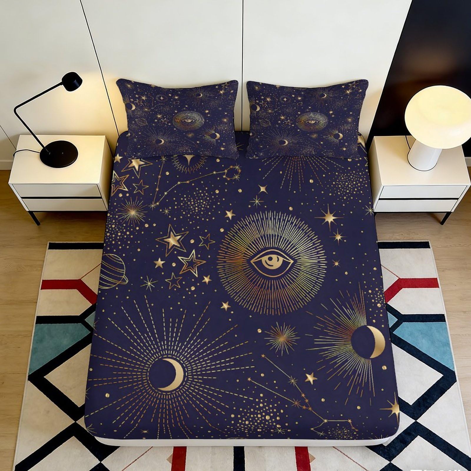 3D Printed Mystic Galaxy Fitted Sheet Microfiber Deep Pocket Bedroom Bedding Set Celestial Mattress Fitted Cover Non-Slip Washable 90x200x25cm