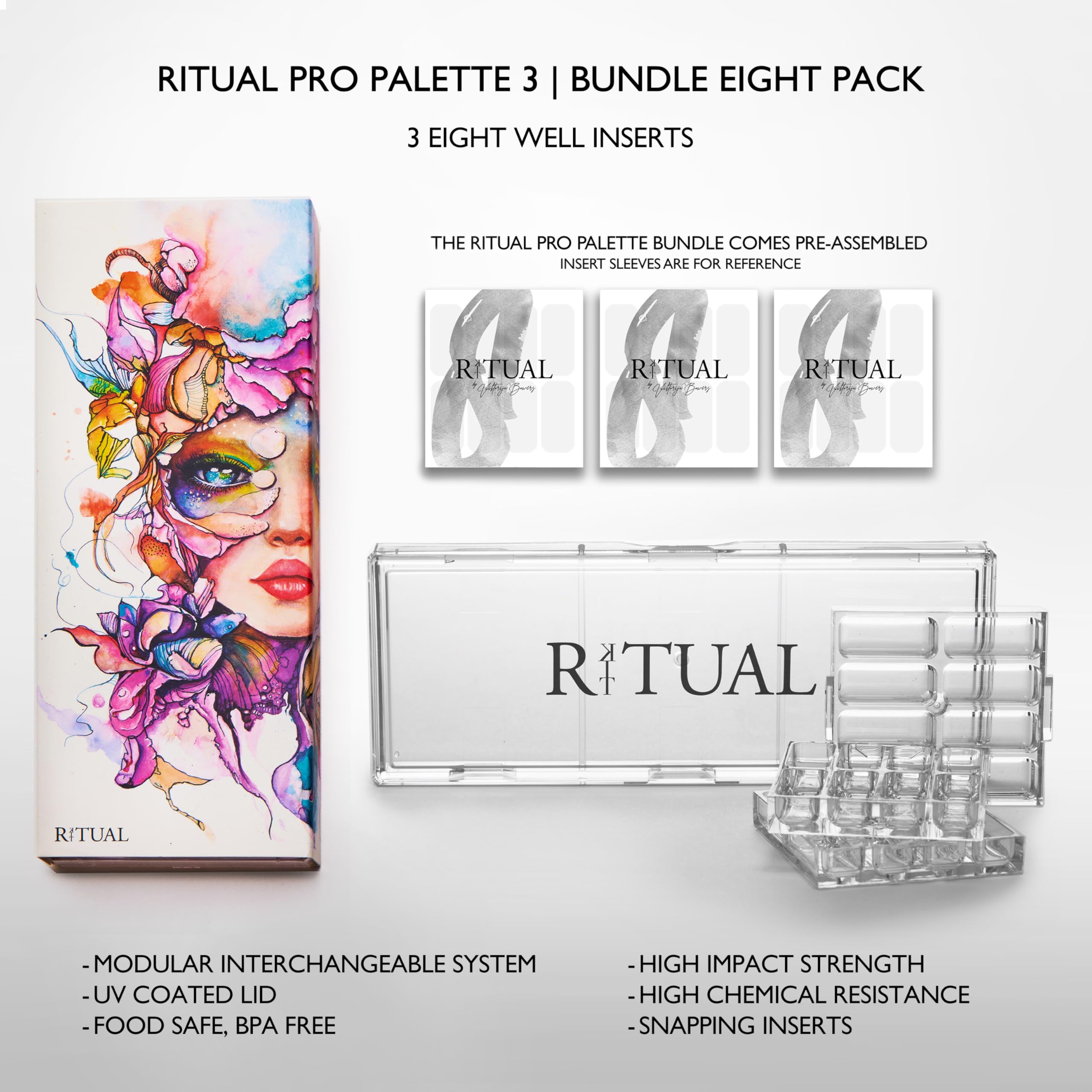 Paleta de maquillaje vacía | 24 pozos | Sistema modular intercambiable | Paleta Ritual Pro 3 | Paquete de 8
