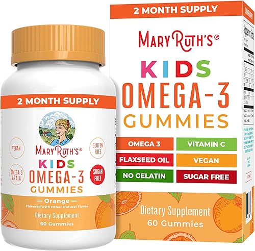MaryRuth's - Gomitas veganas Omega 3 para niños a partir de 2 meses | Sin azúcar | Suplemento Omega 3 con vitamina C, vitamina E, aceite de linaza |