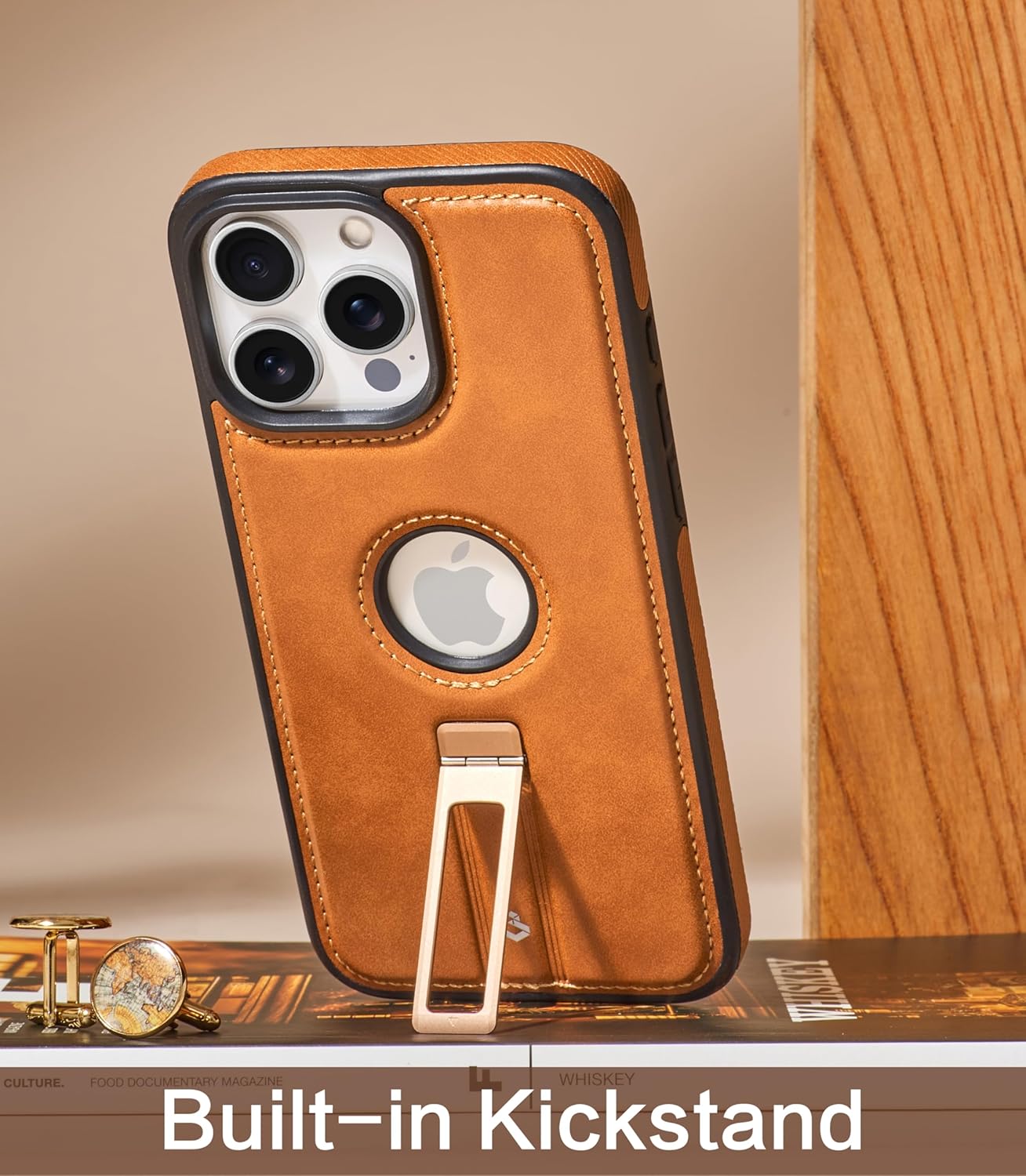 for iPhone 16 Pro Max Case Leather with Stand, Strong Magnetic Fits for MagSafe (Brown, iPhone 16 Pro Max) - Image 4