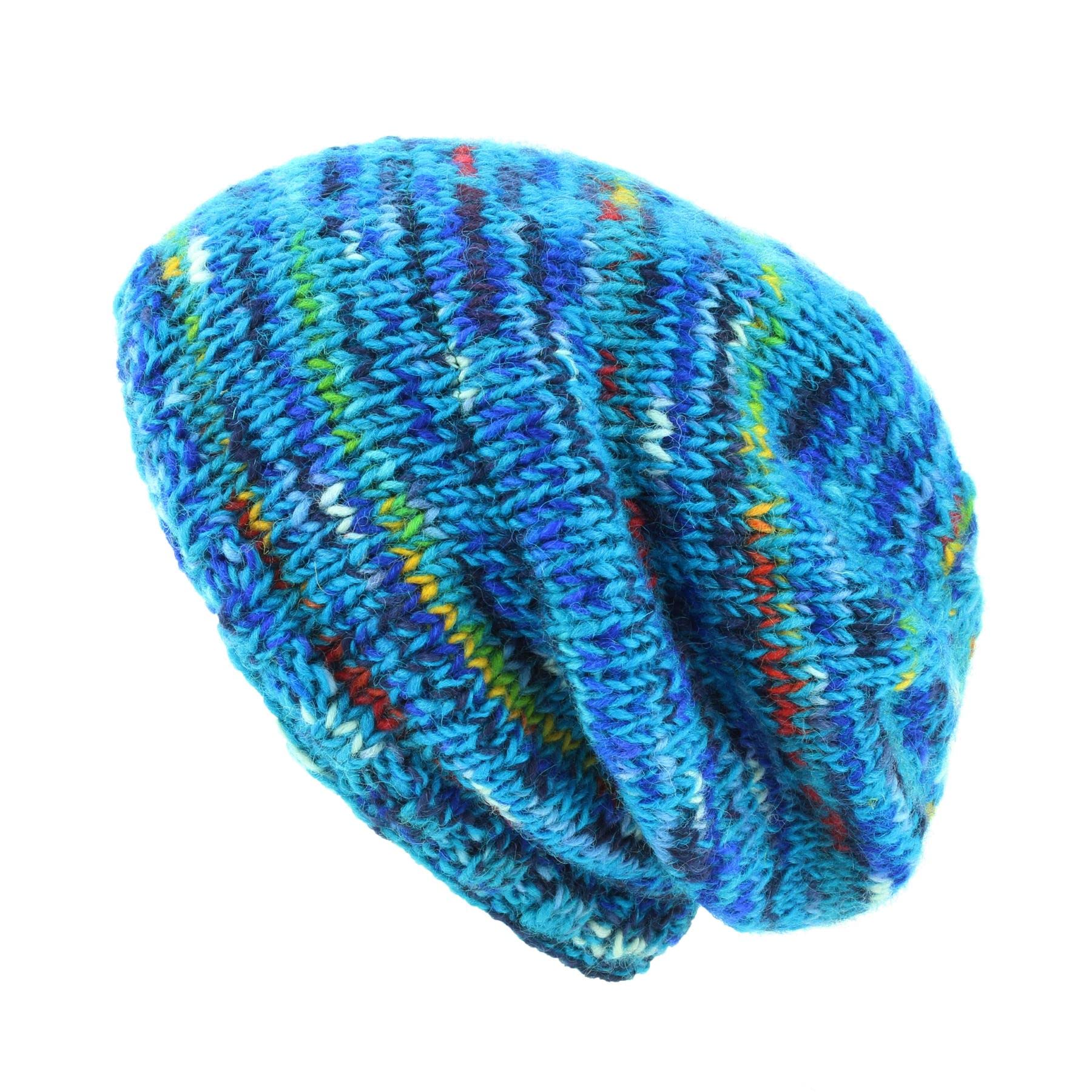 LOUDelephant Hand Knitted Baggy Slouch Beanie Hat - SD Bright Blue Mix