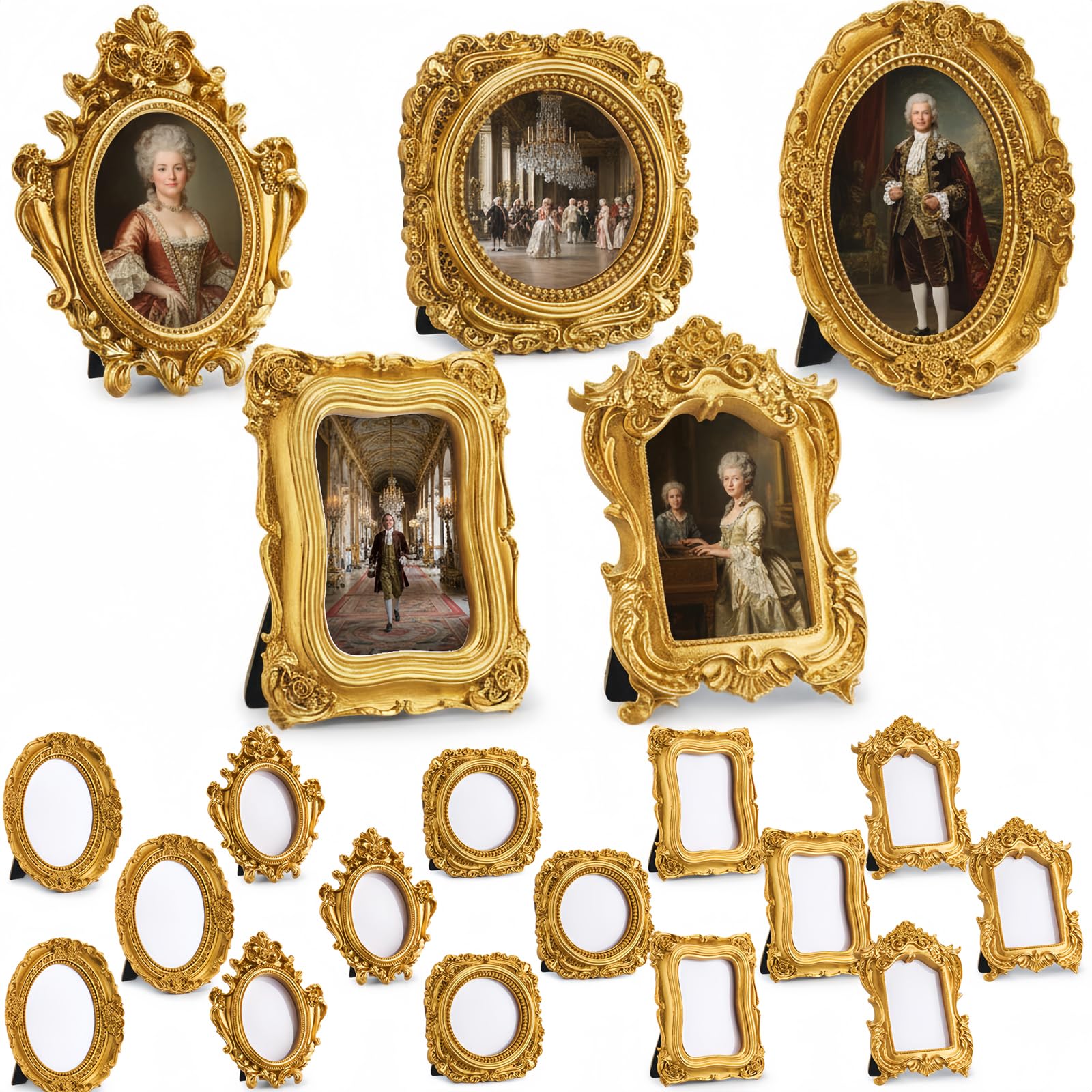 Cadres photo vintage dorés pour décoration de mariage chic et mur de maison baroque