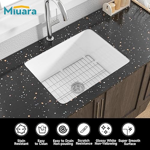 Miniatura 2 de Miuara Fregadero de cocina blanco de 24 x 19 pulgadas, fregadero de cocina de montaje superior y empotrado, fregadero de cocina de montaje doble,