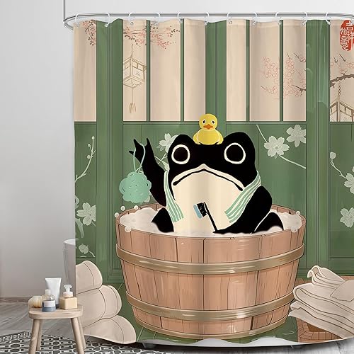 Miniatura 3 de LGhtyro Juego de cortina de ducha con diseño de rana divertida, 60 pulgadas de ancho x 71 pulgadas de alto, tradicional, japonés, lindo animal, flor