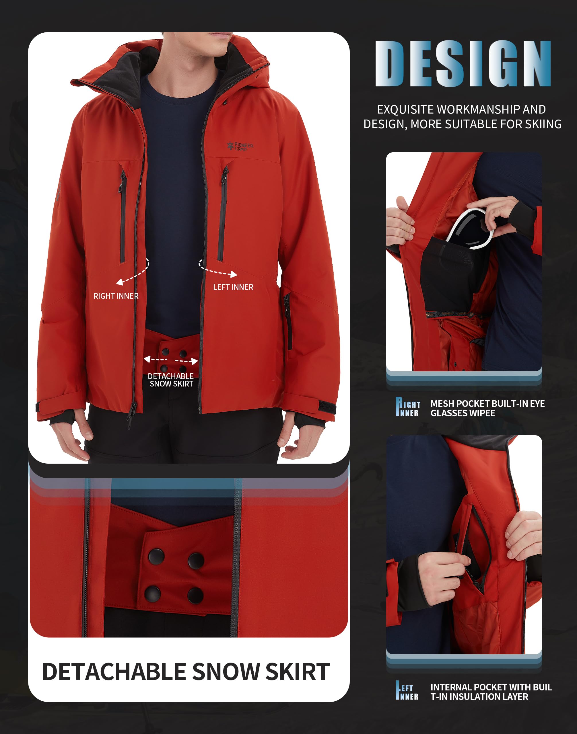 Pioneer Camp Giacca da sci con RECCO® REFLEKTOR impermeabile da uomo Giacca da snowboard antivento Giacca invernale calda da esterno con cappuccio