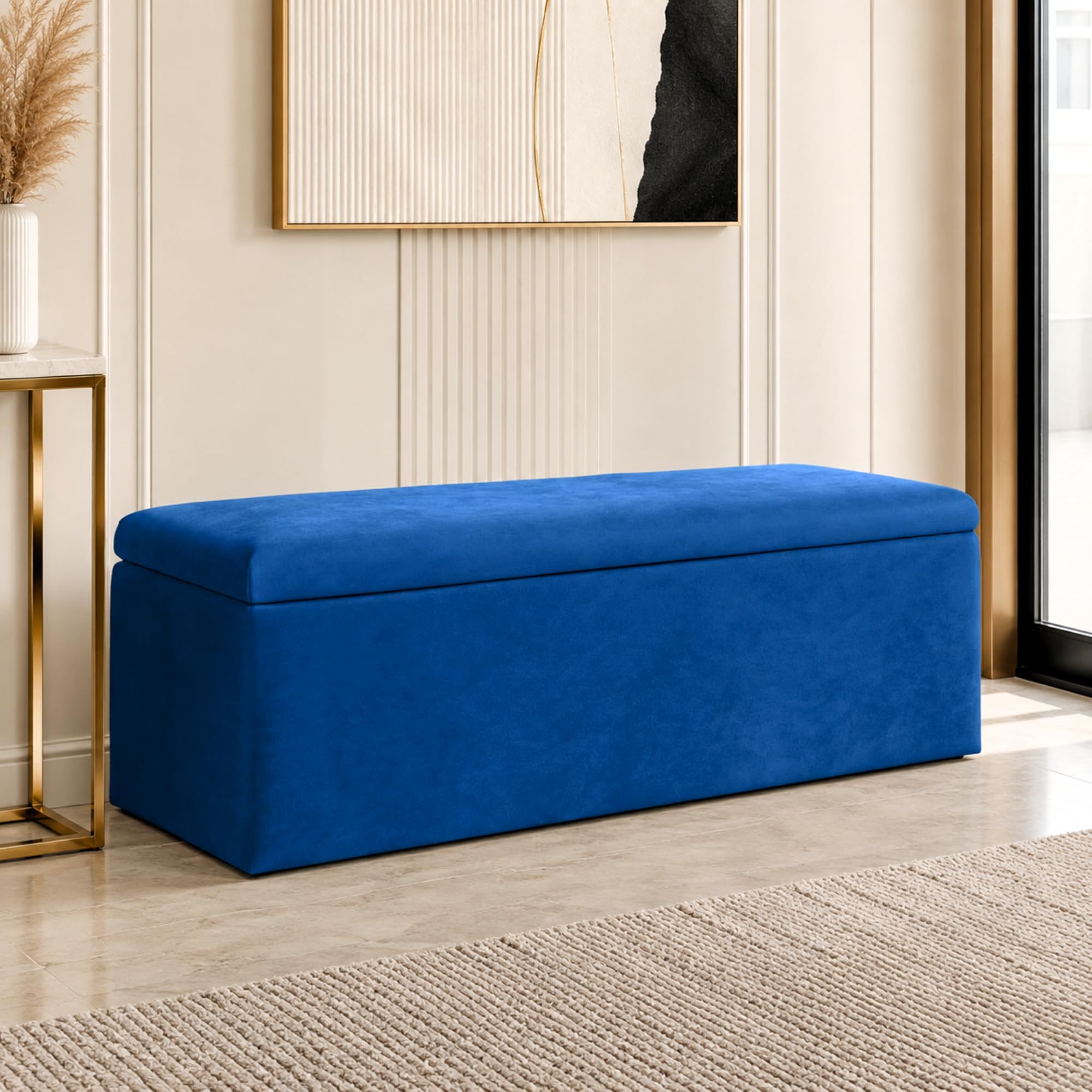 Harveys Plain Luxurious Velvet Ottoman Storage Bench, No Legs, Blue โ image 1
