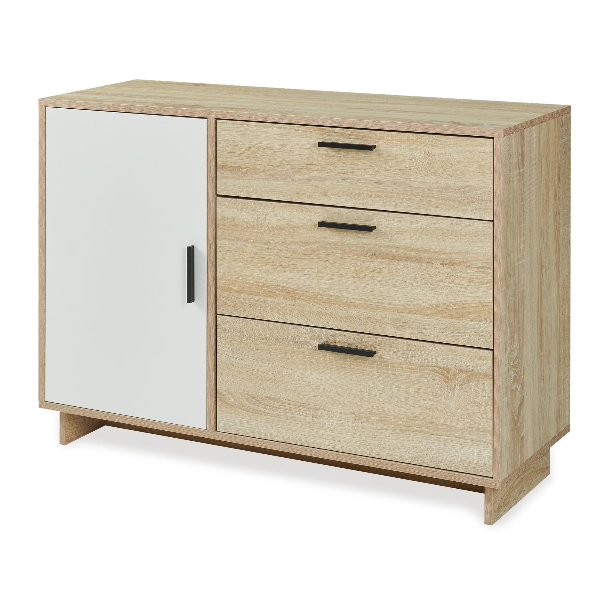 [en.casa] Aparador Kenta Cómoda Armario Bajo Mueble Recibidor con 3 Cajones y 2 Puertas Cajonera Multiusos Mueble Auxiliar 100 x 35 x 72 cm - Blanco y Efecto Roble