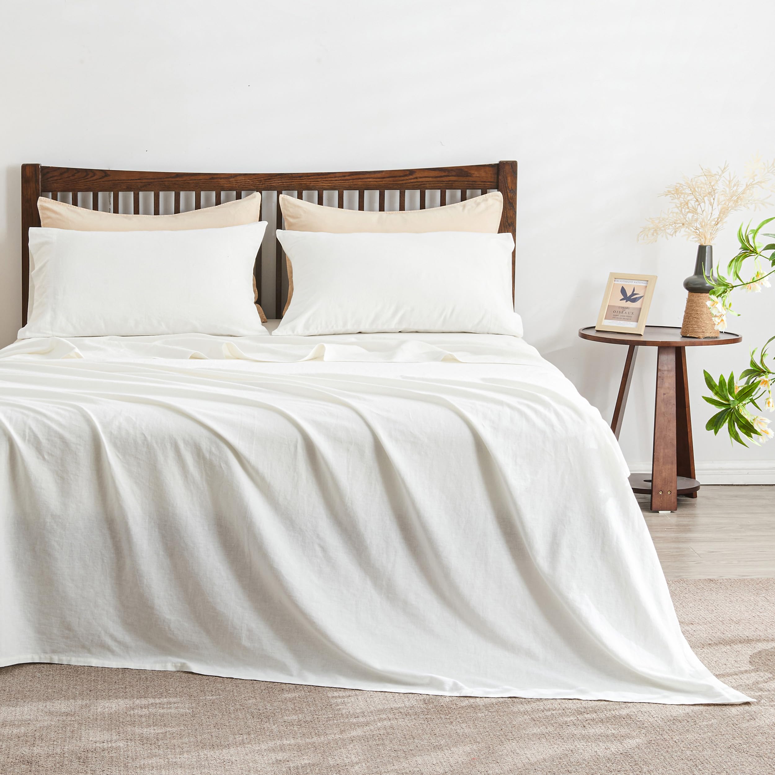 Simple&Opulence Drap Plat Lin Mélange Coton – 255x270 Cm King, Doux, Respirant, Certifié OEKO-TEX, Facile D'Entretien