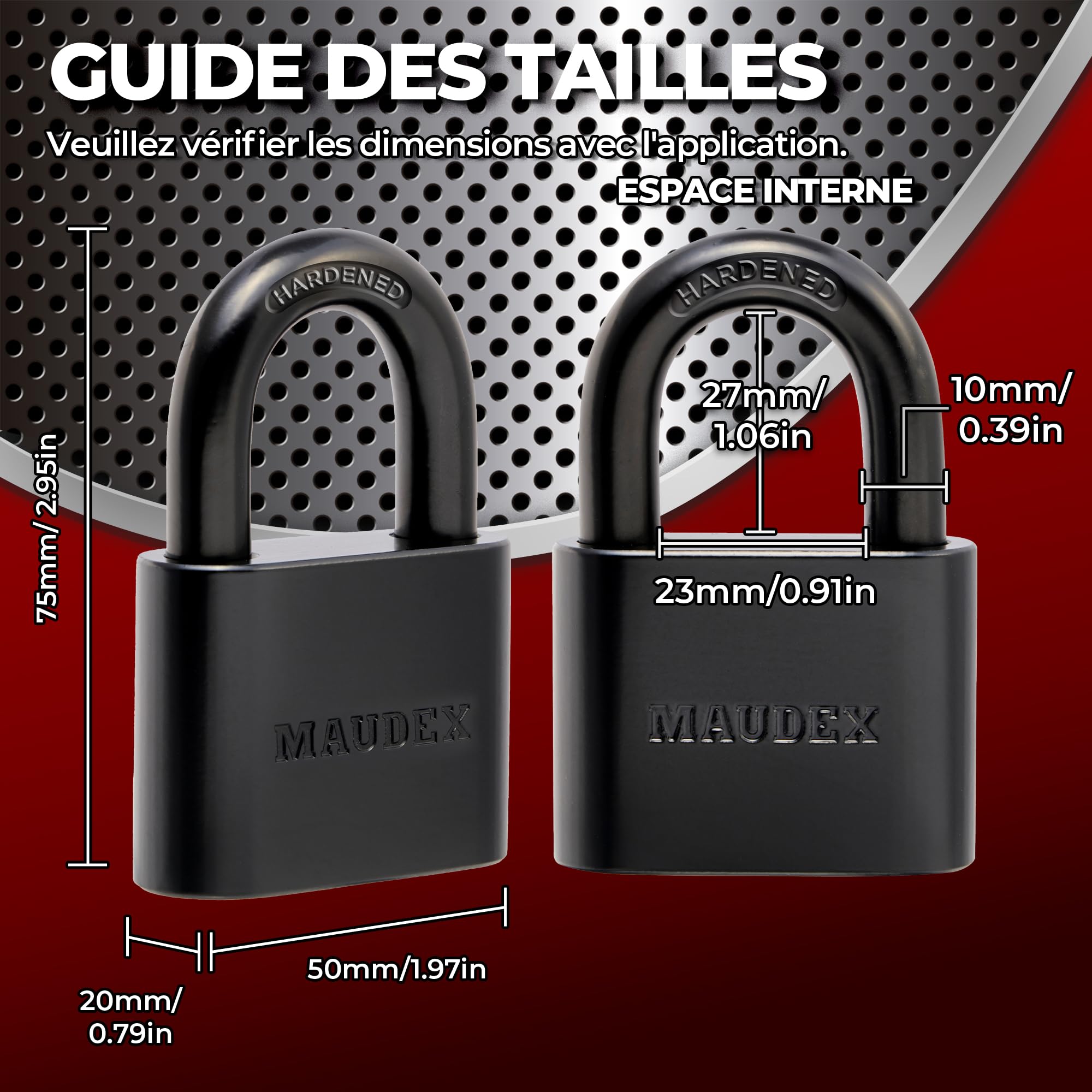 Maudex® PBK50 Cadenas Extérieur avec 5 Clés - Anse 10 mm Anse Résistante aux Coupures, Grand Corps Inox Étanche | Antivol de Qualité Résistant aux Intempéries pour Portail