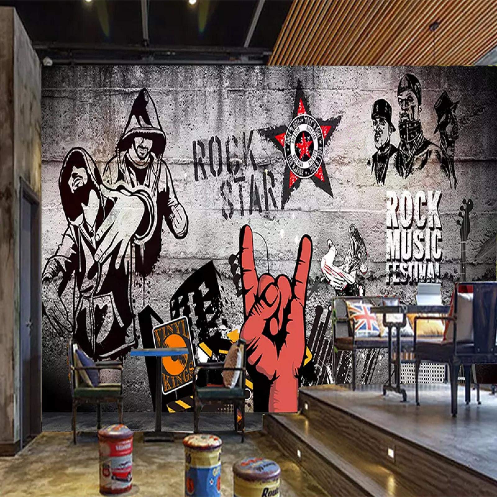 3D Soggiorno Carta Da Parati Moderna Rock Hip hop Murale KTV Musica Bar Sfondo Decorazione Della Parete Arte