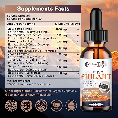 Miniatura 2 de Gotas líquidas orgánicas de resina Shilajit pura del Himalaya para hombres y mujeres. Suplemento Shilajit dorado con ácido fúlvico y más de 85