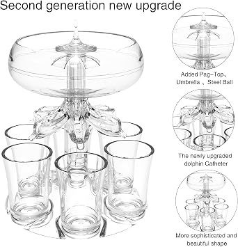 ALEVMOOM 6 Shot Glass Dispenser and Holder, Dispensers For Filling Liquids Multiple 6 Shot Glass, Acrylic Touchless Liquor Dispenser for Drink Cocktail Juice - Fun Bar Accessories Drink Tool