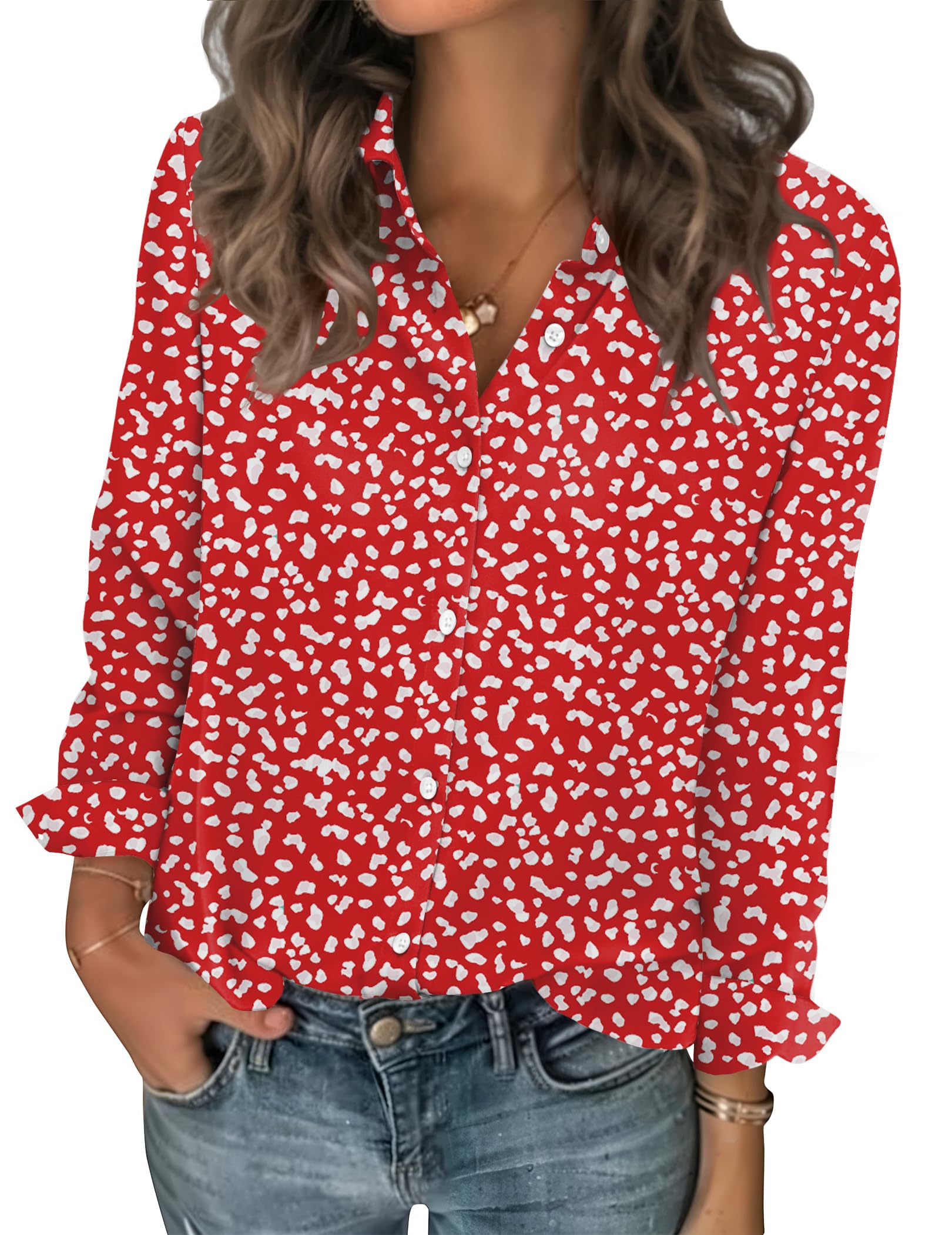 Zeagoo Women Blouses Chiffon Long Sleeve Button Down Shirts Business Causal Dressy Work Top V Neck Summer Spring Clothes