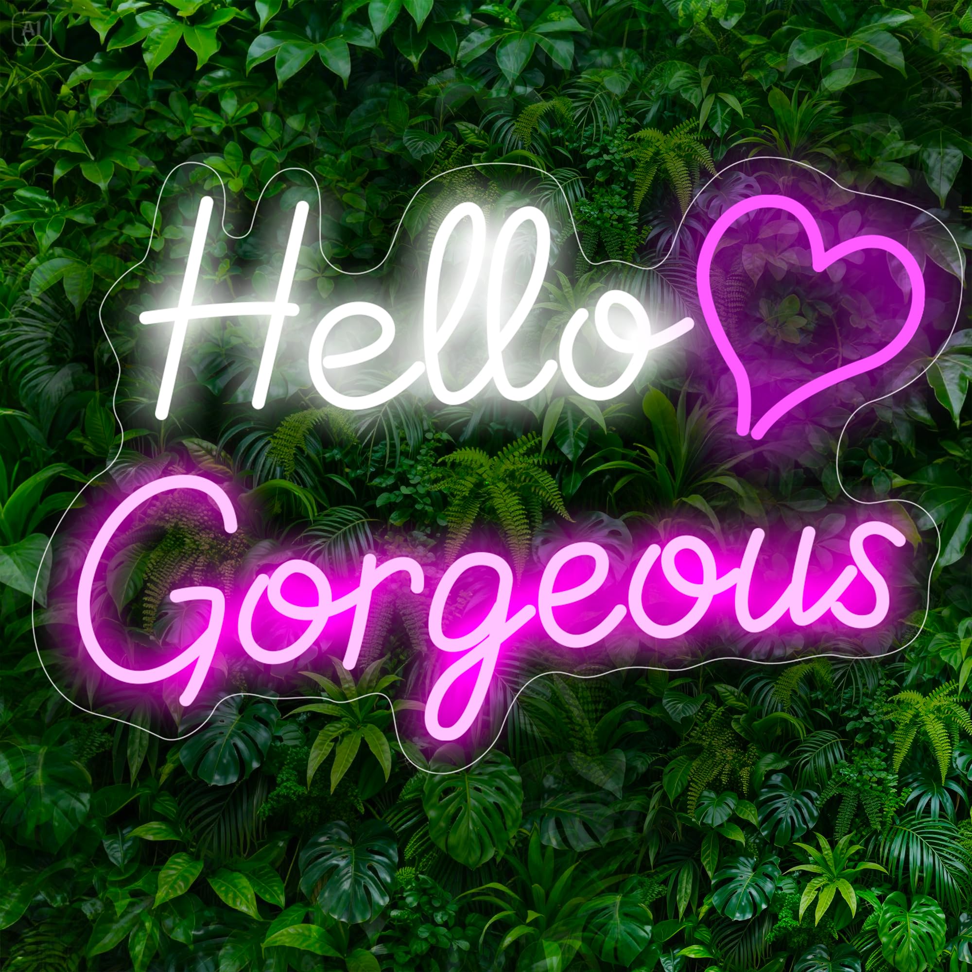 Hello Gorgeous Neon Signs for Wall Decor, for Sign with Dimmable Switch - for Girls Bedroom, Makeup Room Decor Home Wedding Birthday Backdrop (16in White+Pink)