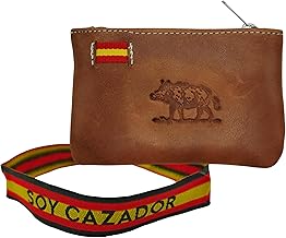 Leather Coin Purse with the Colors of the Bandea of Spain. Handmade Spanish Purse. Includes Keychain and Bracelet of Spain., Wild Boar, Classic