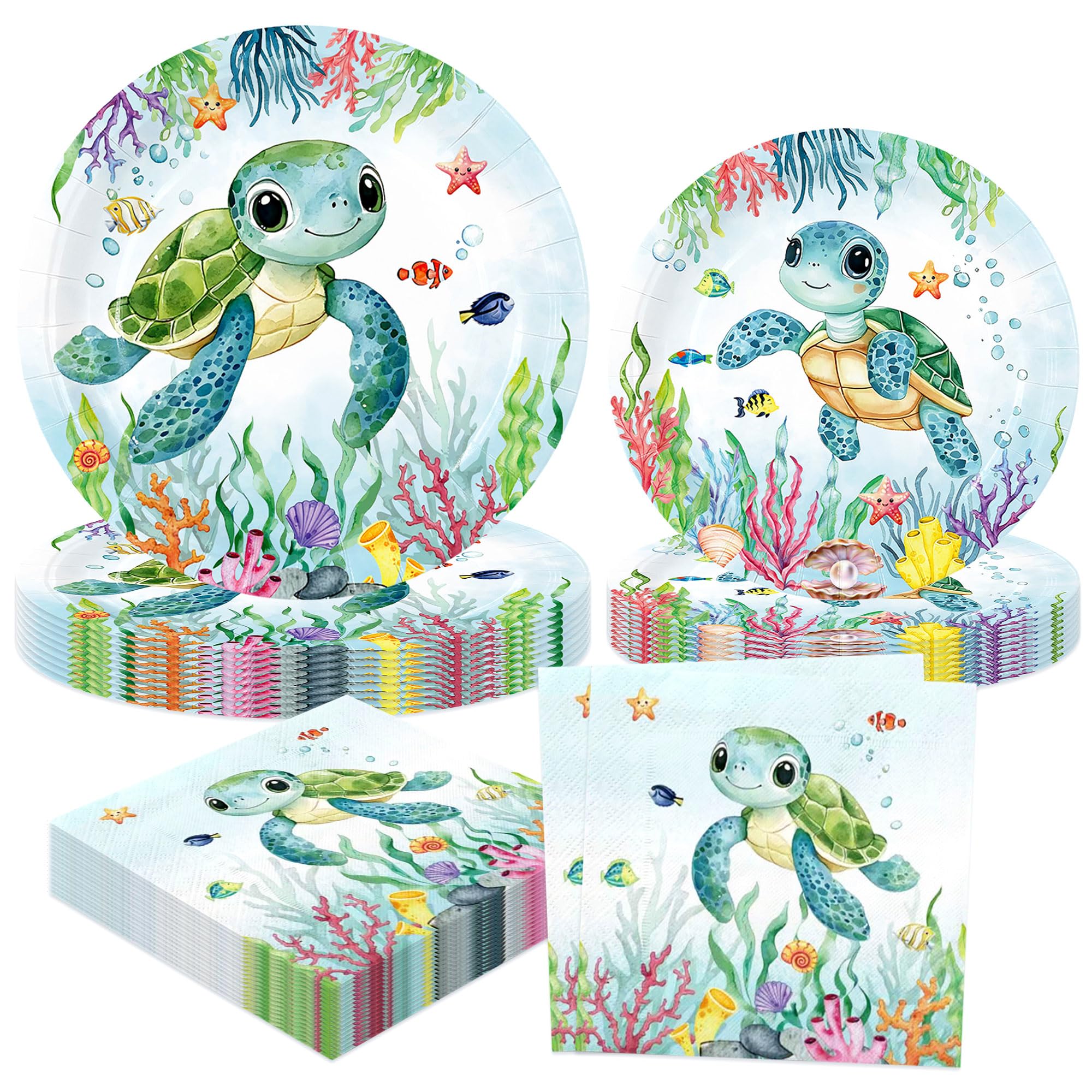 72PCS Ocean Plates and Napkins Under the Sea Decorations Sea Animal Underwater Beach Summer Birthday Party Supplies 24 Guest
