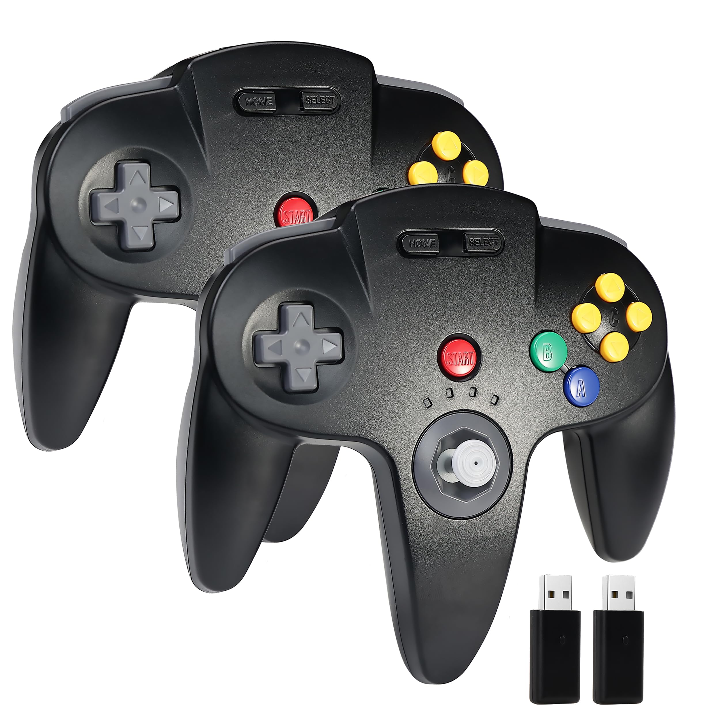miadore 2 PCS Mando inalámbrico N64 para Switch 1/2/OLED/Lite,Plug & Play | Mando PC con receptor USB de 2,4 GHz,Vibración incorporada,compatible con Windows PC/Linux/Mac OS/Raspberry Pi (negro)