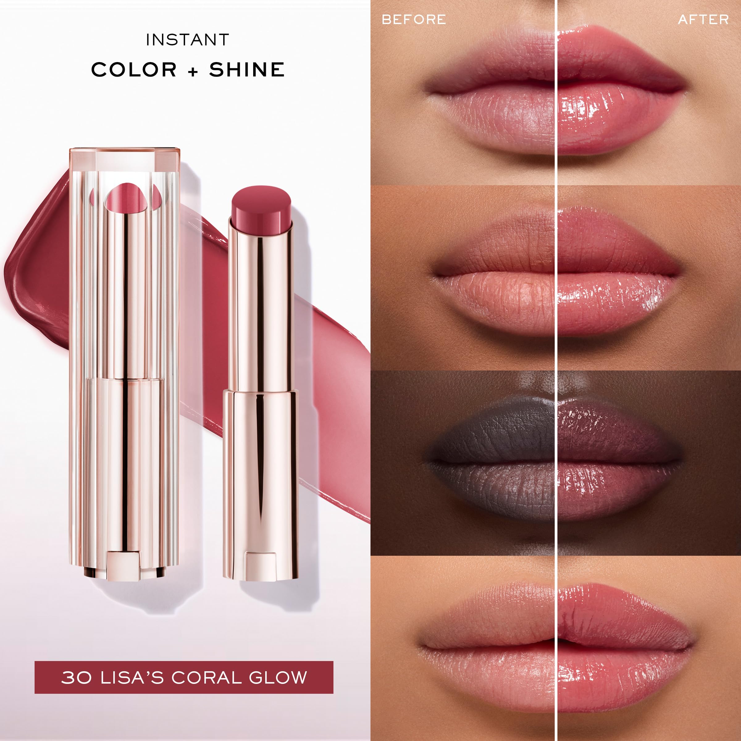Lancôme Lip Idôle Squalane-12 Butterglow Lip Balm, Instant Shine, instant, Supercharged Hydration, 30 Lisa's Coral Glow 3g - Image 4