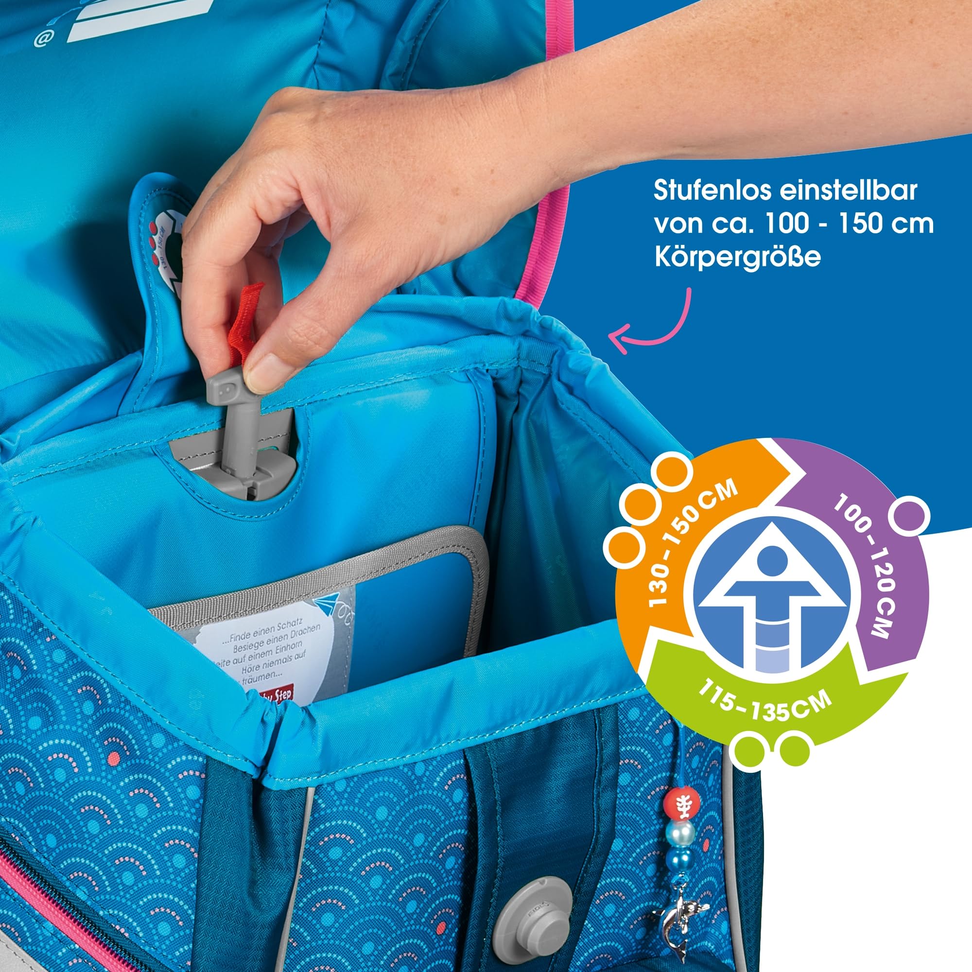 Step by Step Juego de mochila escolar 2 en 1 Plus, 6 piezas, macuto ergonómico con reflectores, altura regulable con cinturón de cadera, a partir de la primera clase, 19 l, Dolphin Pippa -