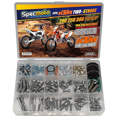 Specmoto KTM Kit de pernos específicos de dos tiempos. Compatible con: KTM 200 250 300 SX XC EXC XCW y MXC de dos tiempos modelo serie moto 2002 a