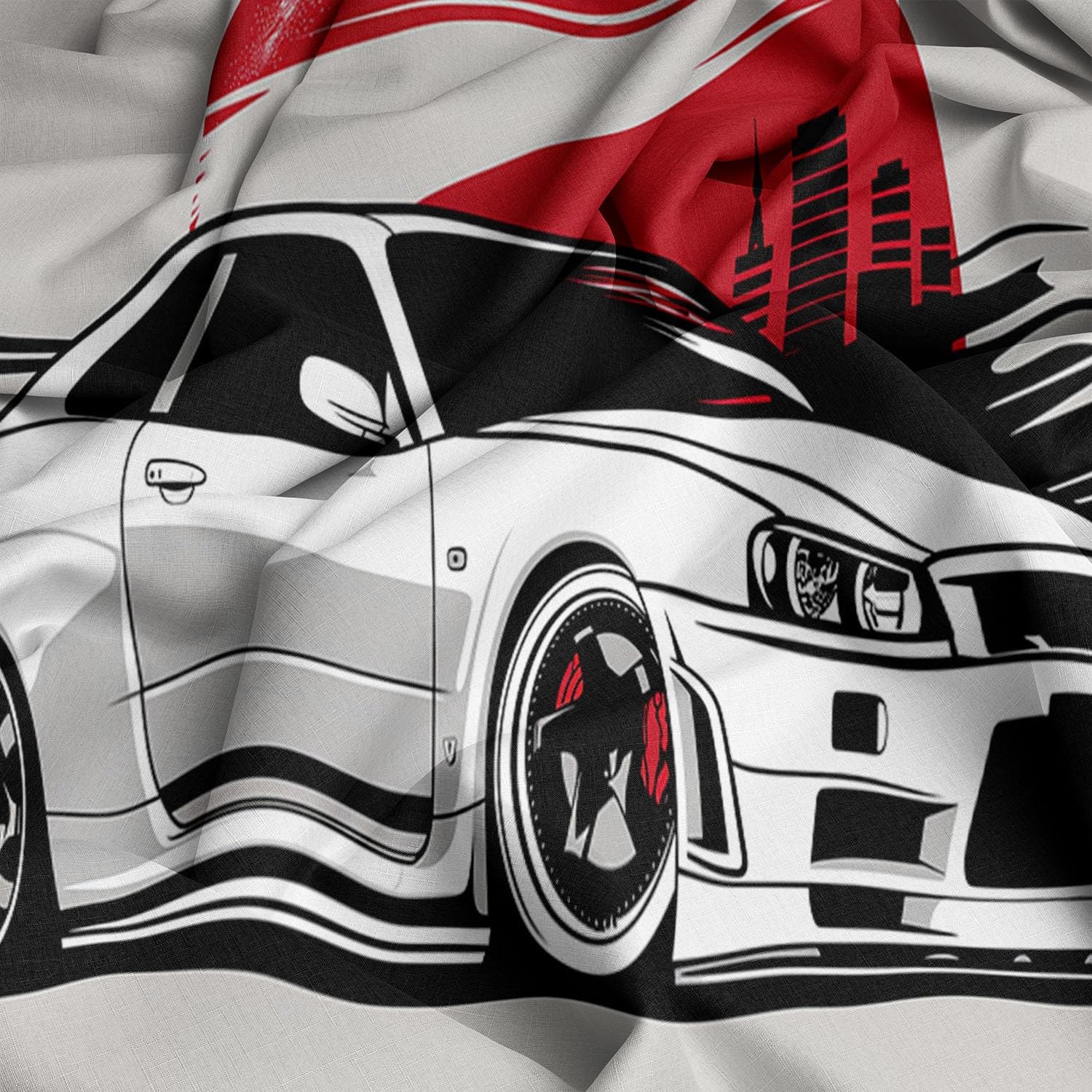 Juego de Ropa de Cama Funda Nordica para Cama 150 Estilo Japonés Coche Deportivo Blanco 3 Piezas Juego de Cama Cremallera Funda de Almohada 220x240 cm Poliéster Algodón