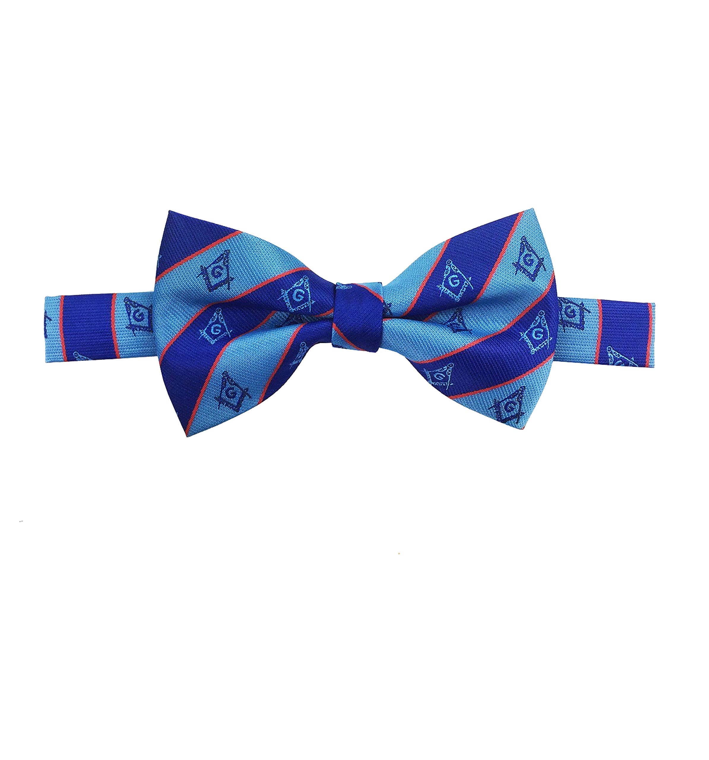 Red High Quality 100% Silk Masonic Blue Striped Bow Tie With Square Compass & G Bt025