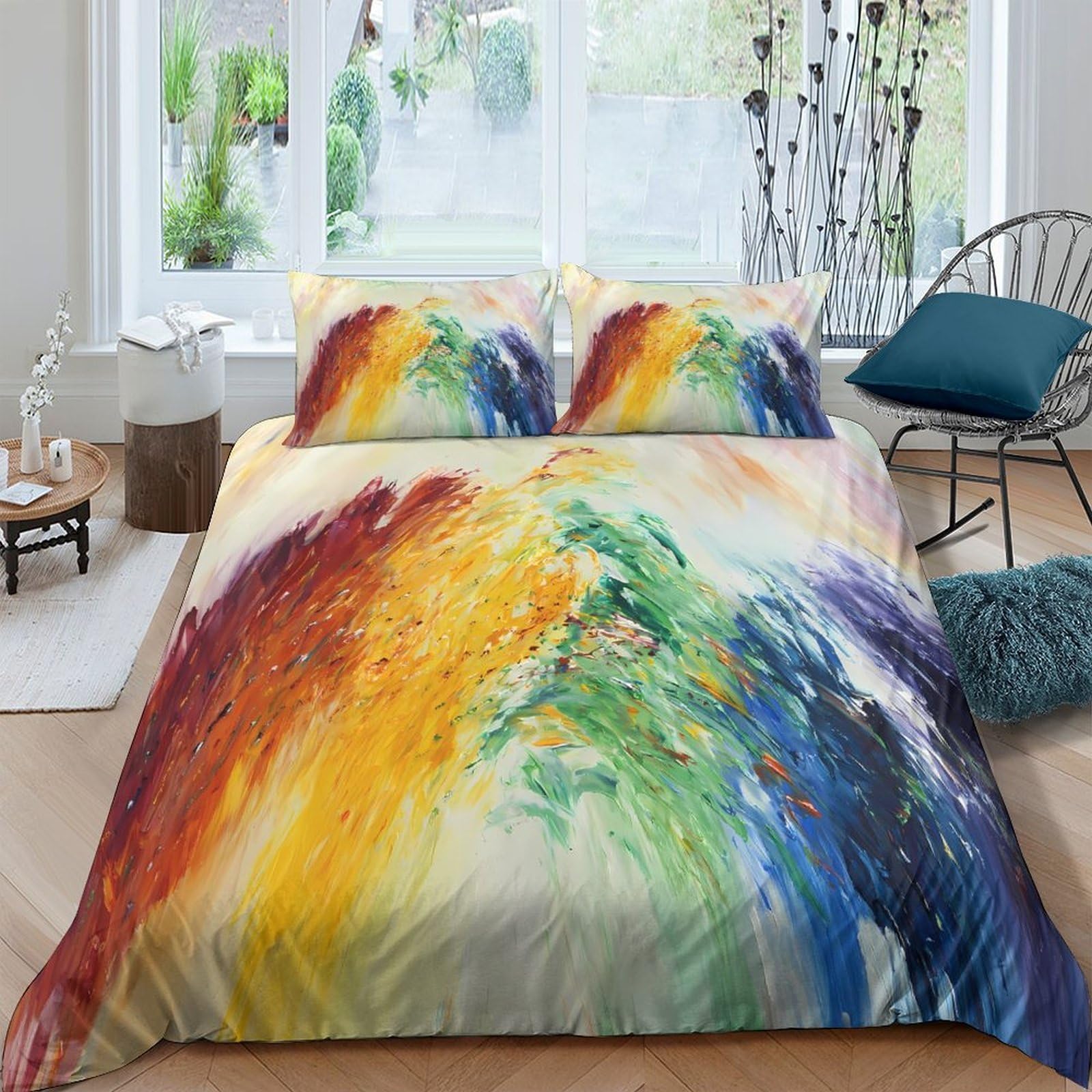 Ctjqhvkz Style-7 3D Printed Abstract Rainbow Fitted Sheet Microfiber Soft Color Splash Mattress Cover For Bedroom Guest Room Decor Single（135X200cm）