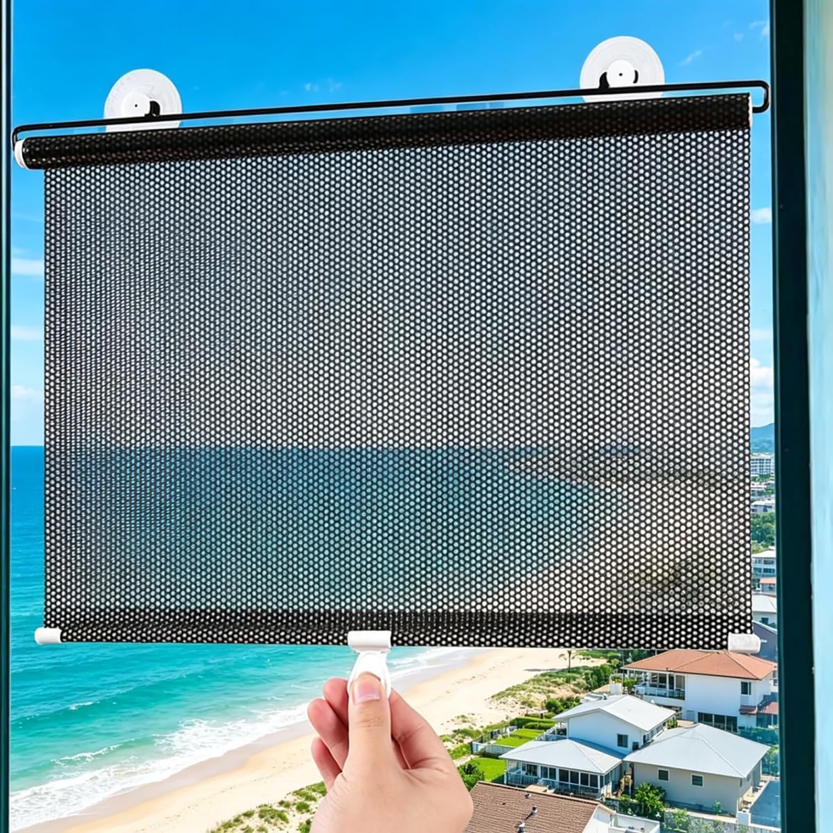 100x200cm Tenda oscurante da interno senza forare Nera tenda oscurante finestra termica con Ventose,Persiane Retrattili Portatili,Tende Avvolgibile Leggere per cucina/Bagno/ufficio/Auto