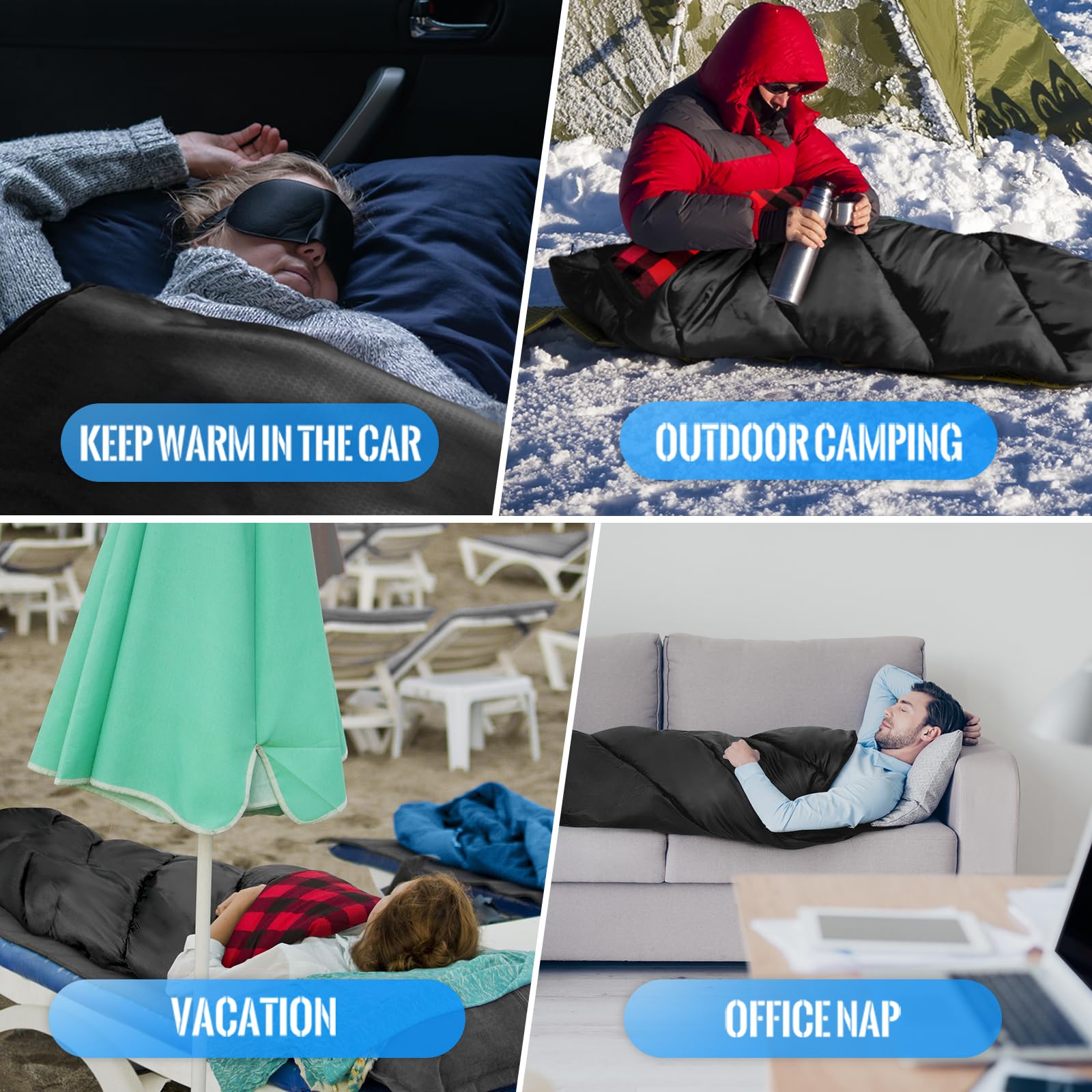 Bessport Saco de dormir de 3 a 4 estaciones – Saco de dormir de franela para invierno, cálido, para exteriores, tamaño pequeño, ultraligero, impermeable, para camping, viajes, senderismo, para adultos